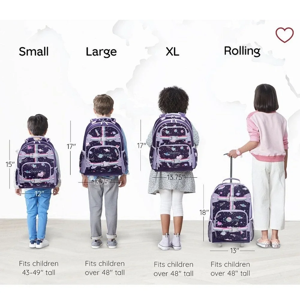 Pottery Barn Mackenzie Rainbow Heart Galaxy Glow-in-the-Dark Large Backpack RUBY